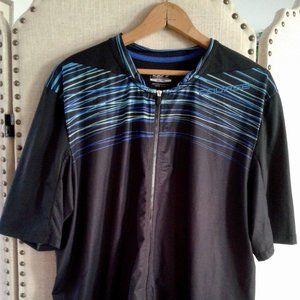 LOUISGARNEAU Men's XL Cycling 3 Pockets Front Zip Black Athletic Shirt